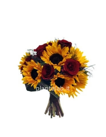 Bouquet di girasoli e rose